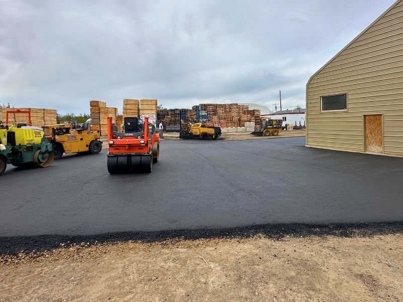 Freshly paved durable commercial asphalt parking lot at Lonestar Lumber in Edmonton Sherwood Park